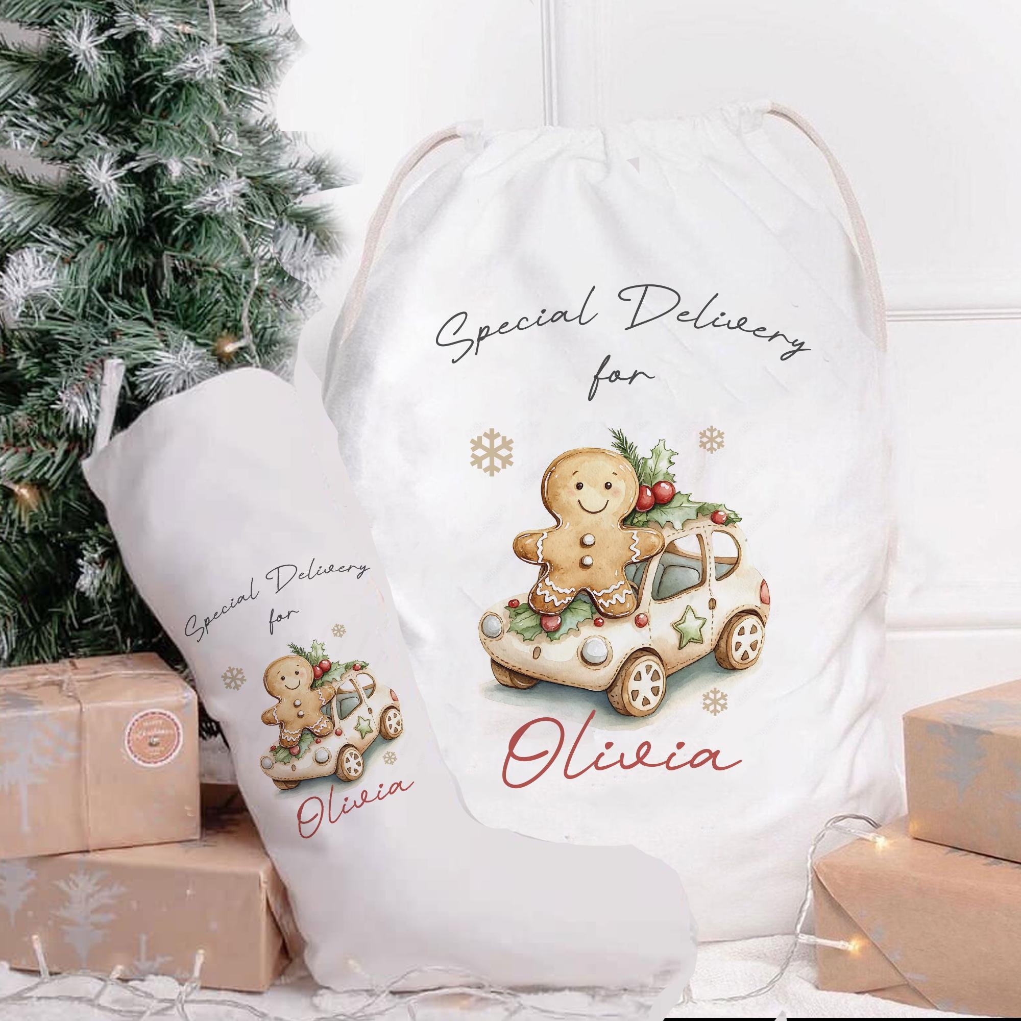 Personalised Gingerbread Man Christmas Sack, Gingerbread Christmas Gift Sack, Xmas Gift Bag, Custom Christmas Eve Sack, Xmas Gift Sack