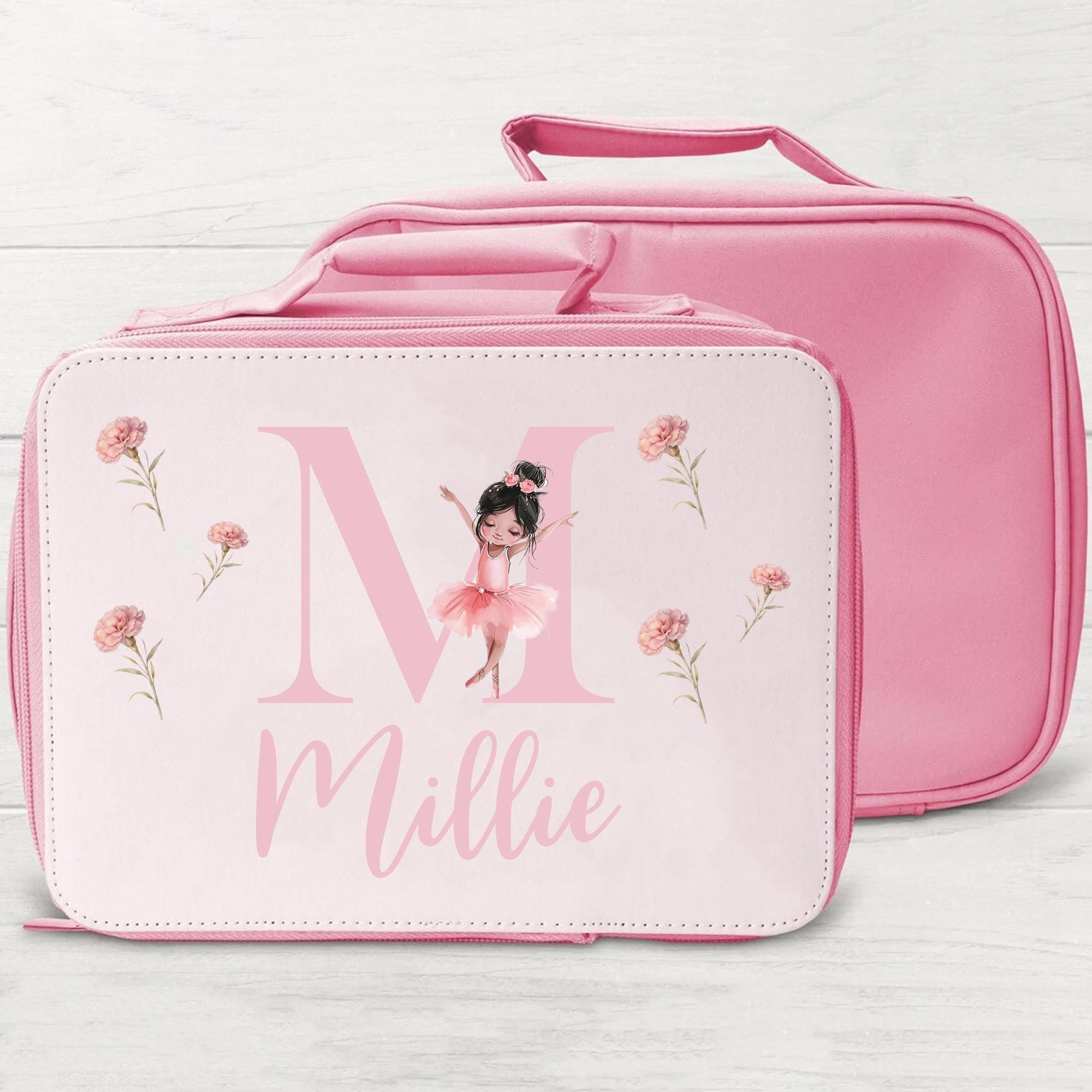 Girls Ballerina Lunch Bag, Personalied Insulated Cooler Bag for Kids, Pink Ballerina School Lunch Tote, Waterproof Lunch Box, Nursery Gift