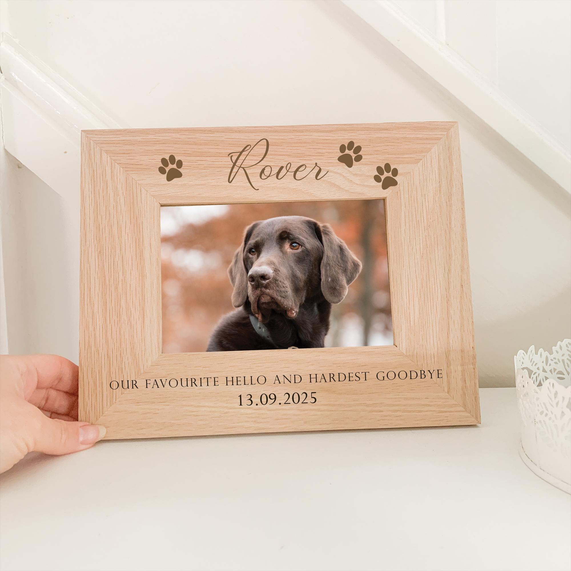 Personalised Pet Loss Photo Frame, Engraved In Memory Pet Picture Frame, Oak Photo Engraved Frame, Solid Oak Pet Loss Gift Frame, Oak Frame