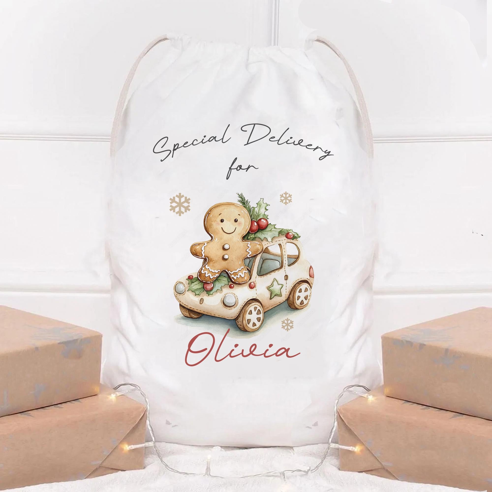 Personalised Gingerbread Man Christmas Sack, Gingerbread Christmas Gift Sack, Xmas Gift Bag, Custom Christmas Eve Sack, Xmas Gift Sack