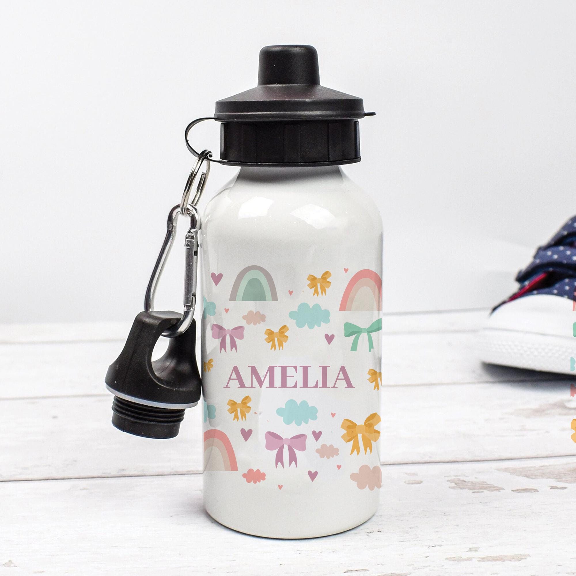 Personalised Bows Water Bottle, Cute Bows School Bottle, Kids Rainbow Bows Drink Bottle, Bow School Flask, Kids Children Student Drinks Cup,