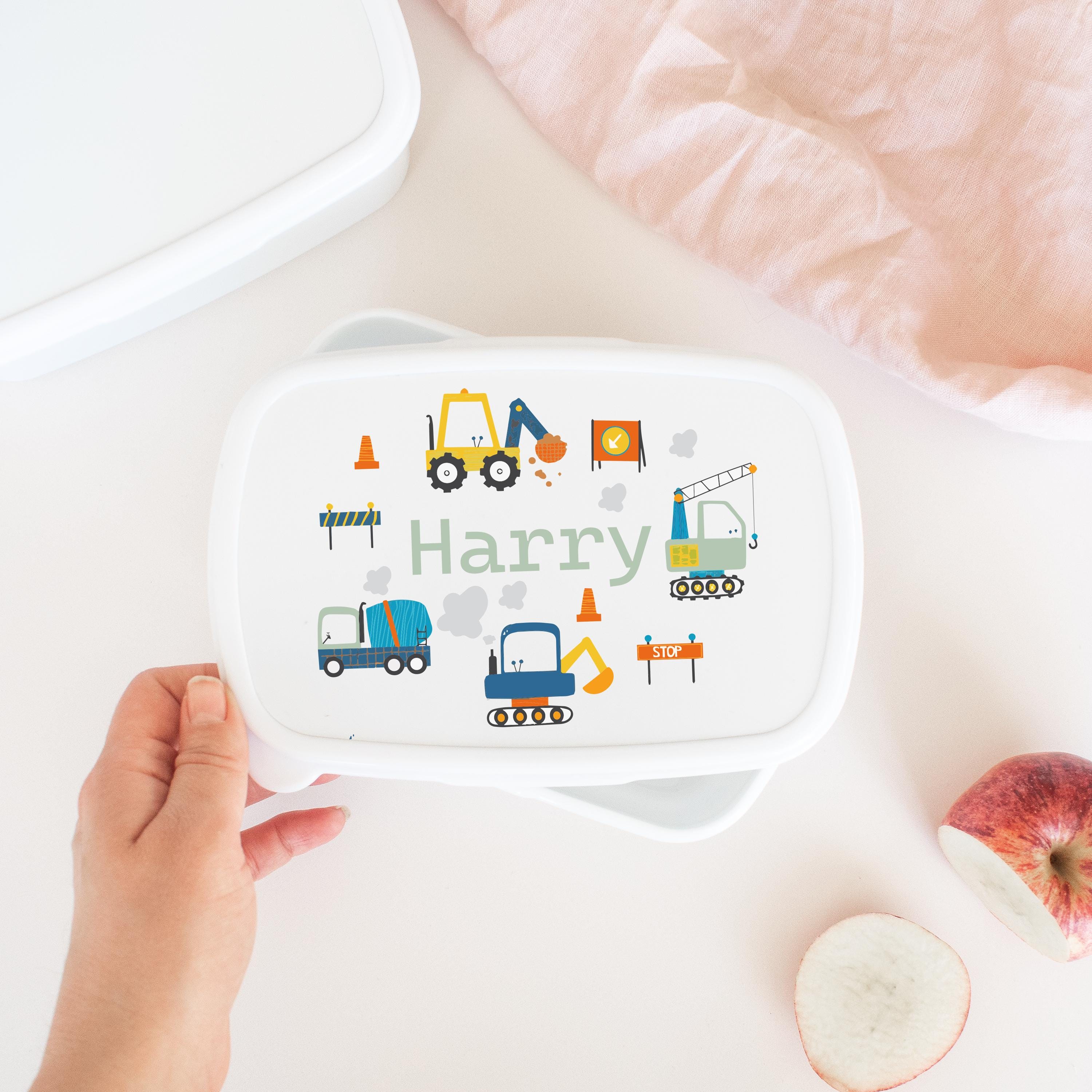 Personalised Digger Trucks Lunch Box, Vehicles Childs Lunch Box, Truck Lunch Bag, Diggers Kids Lunch Box, Digger Child Lunch Tub, Lunch Box
