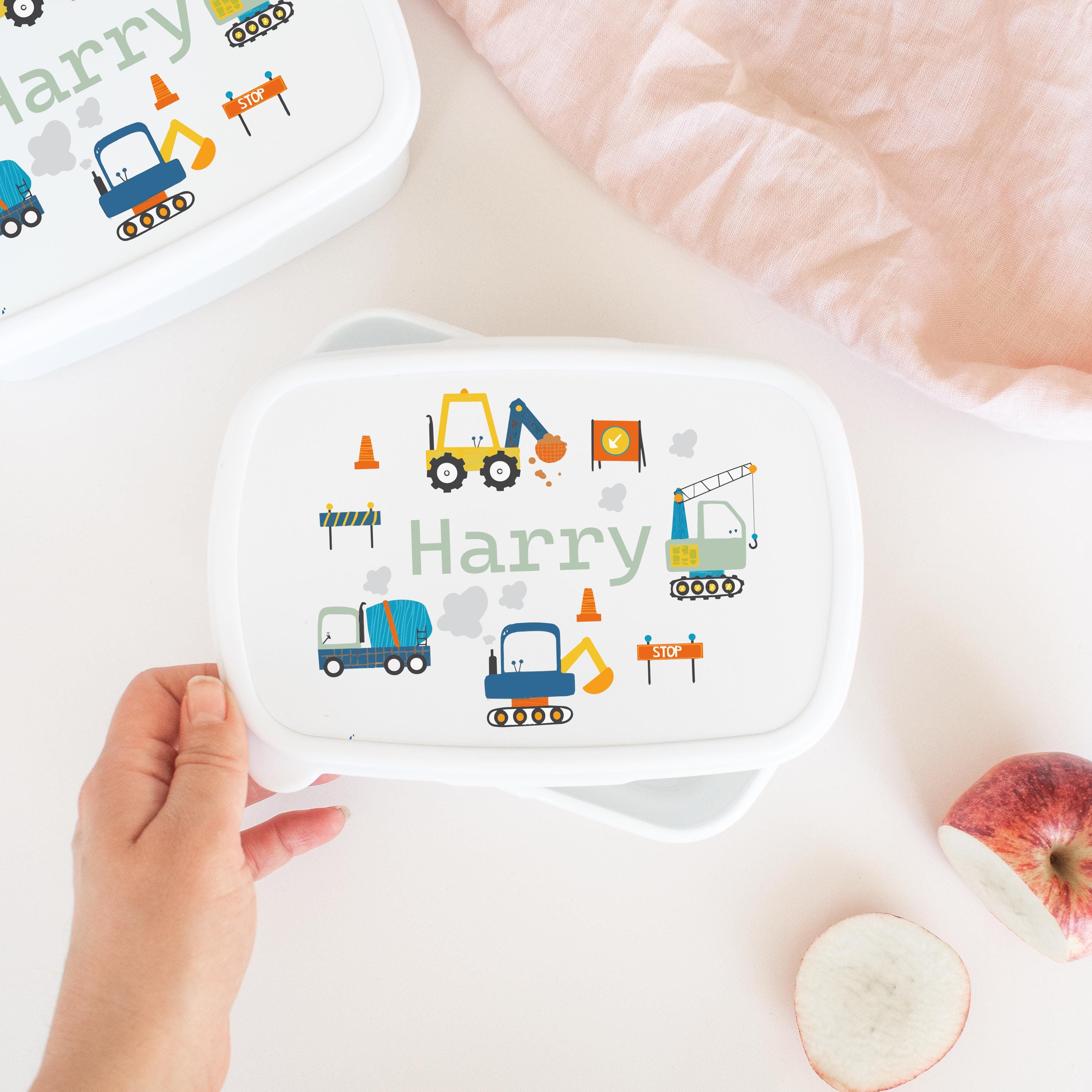 Personalised Digger Trucks Lunch Box, Vehicles Childs Lunch Box, Truck Lunch Bag, Diggers Kids Lunch Box, Digger Child Lunch Tub, Lunch Box