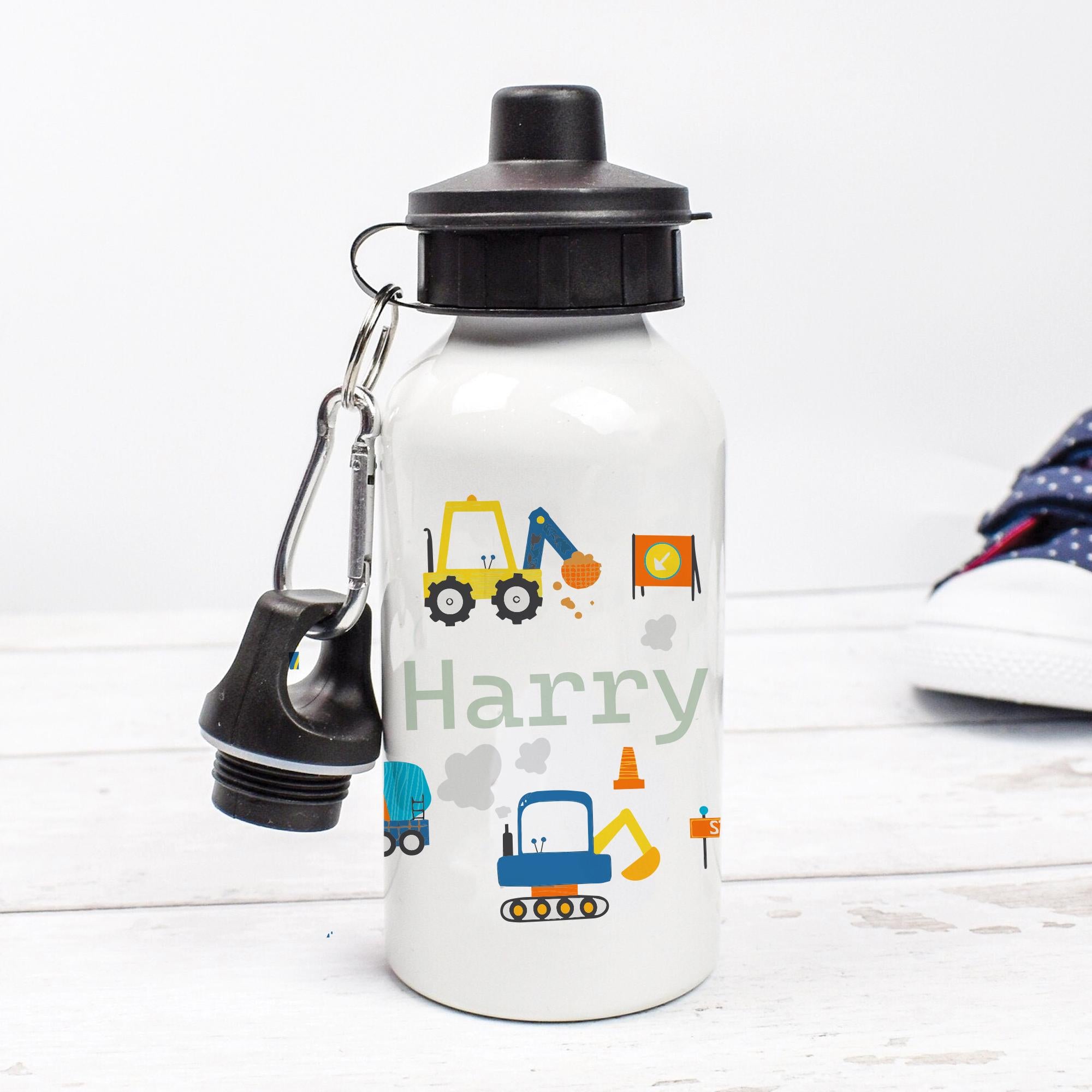 Personalised Trucks Diggers Water Bottle, Trucks Diggers School Bottle, Kids Vehicle Drink Bottle, Boys School Flask, Kids Children Bottle