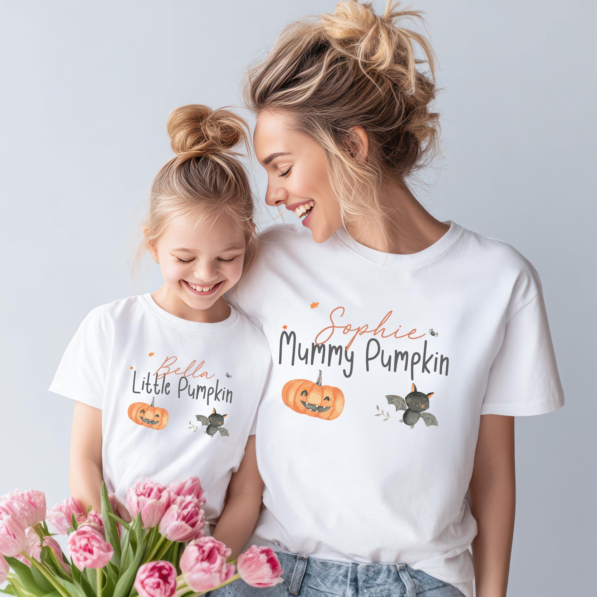 Personalised Matching Mum Child Pumpkin T-shirt, Child Halloween Pumpkin Top, Family Halloween Tops, Kids Halloween Outfit, Pumpkin Outfit,
