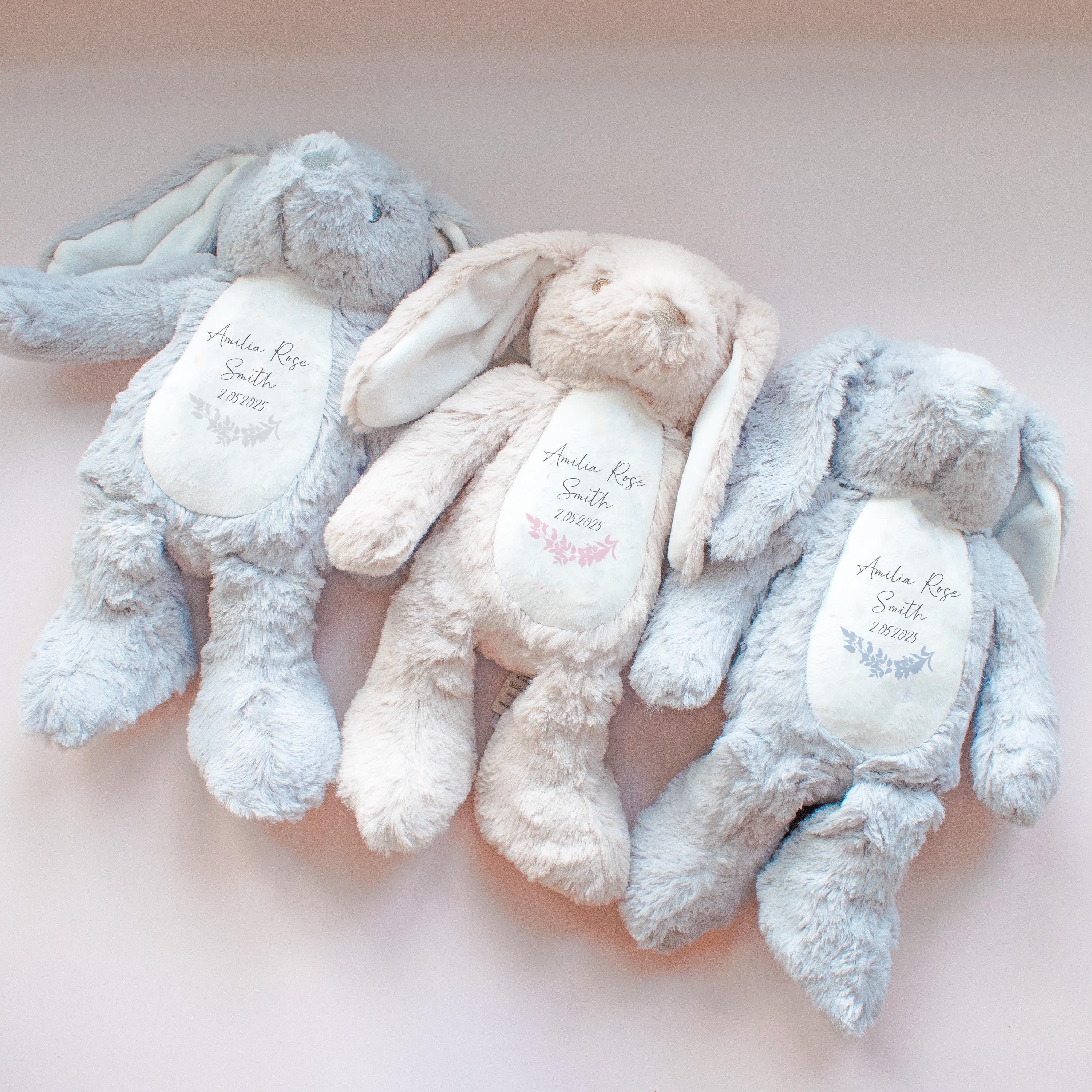 Personalised Bunny Rabbit, New Baby Gift, Customised Plush Soft Toy, Your Name Teddy, Cuddly Toy, Girls and Boys Teddy Baby Shower Gift