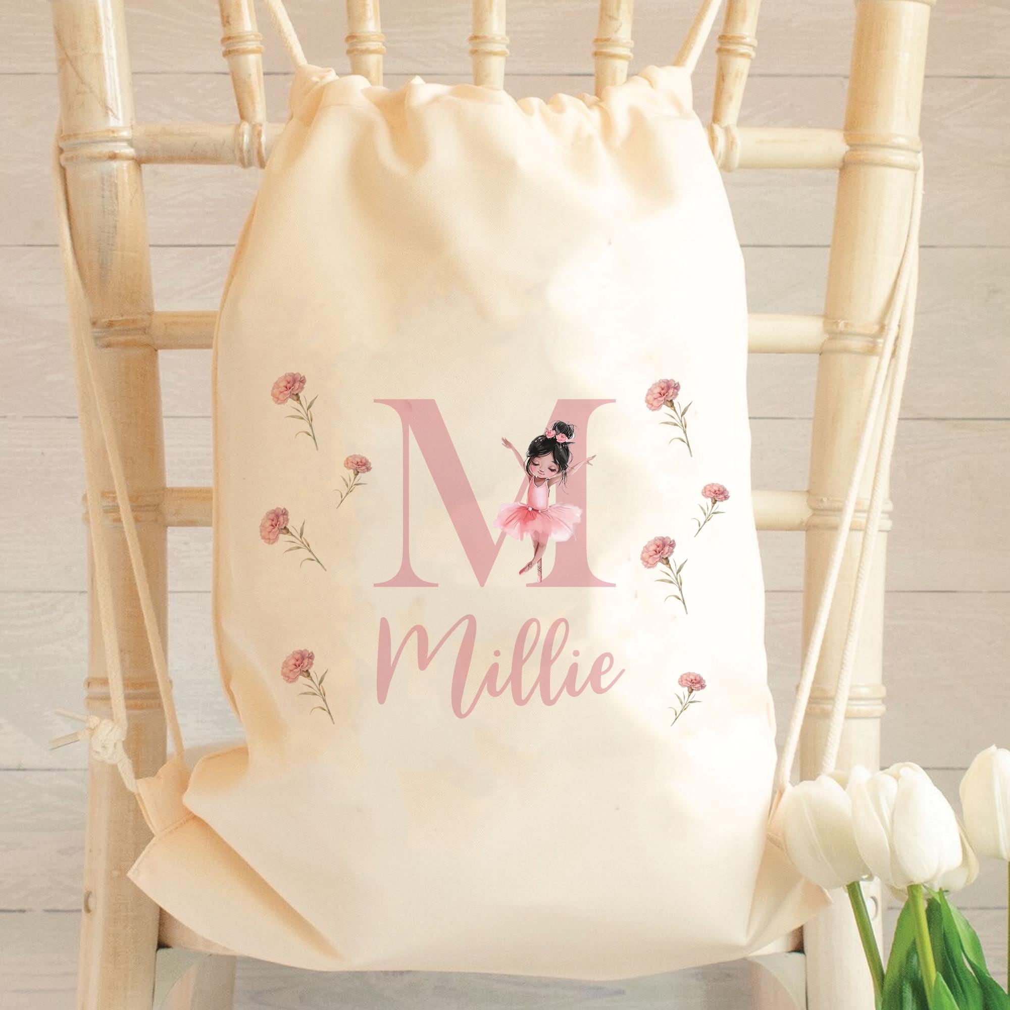 Personalised Ballerina Bag Kids, Girls Ballet Gym Bag, Girls Drawstring Bag, School Bag, Ballet School PE Bag, Ballet Pump Bag, Nursery Bag