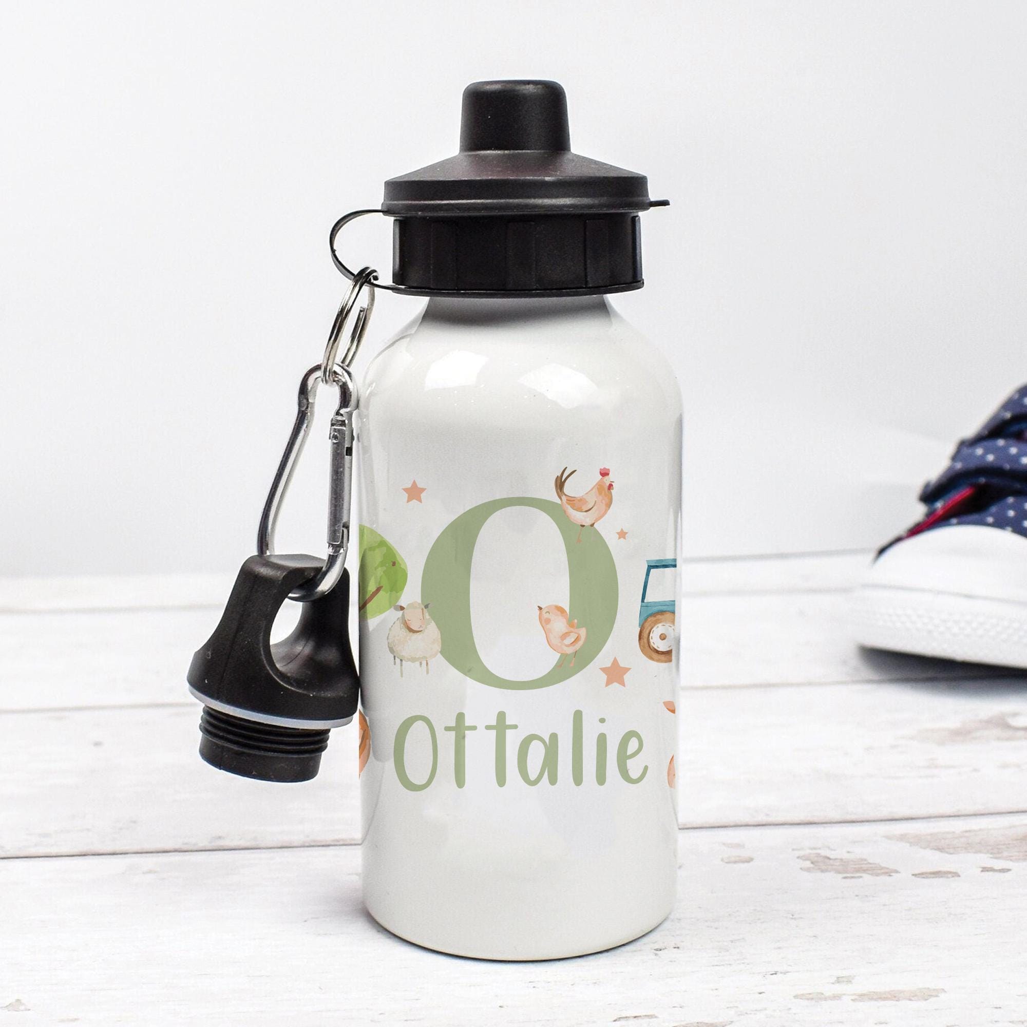Personalised Farm Water Bottle, Farm Animals School Bottle, Kids Tractor Drink Bottle, Boys School Flask, Kids Children Bottle, Tractor