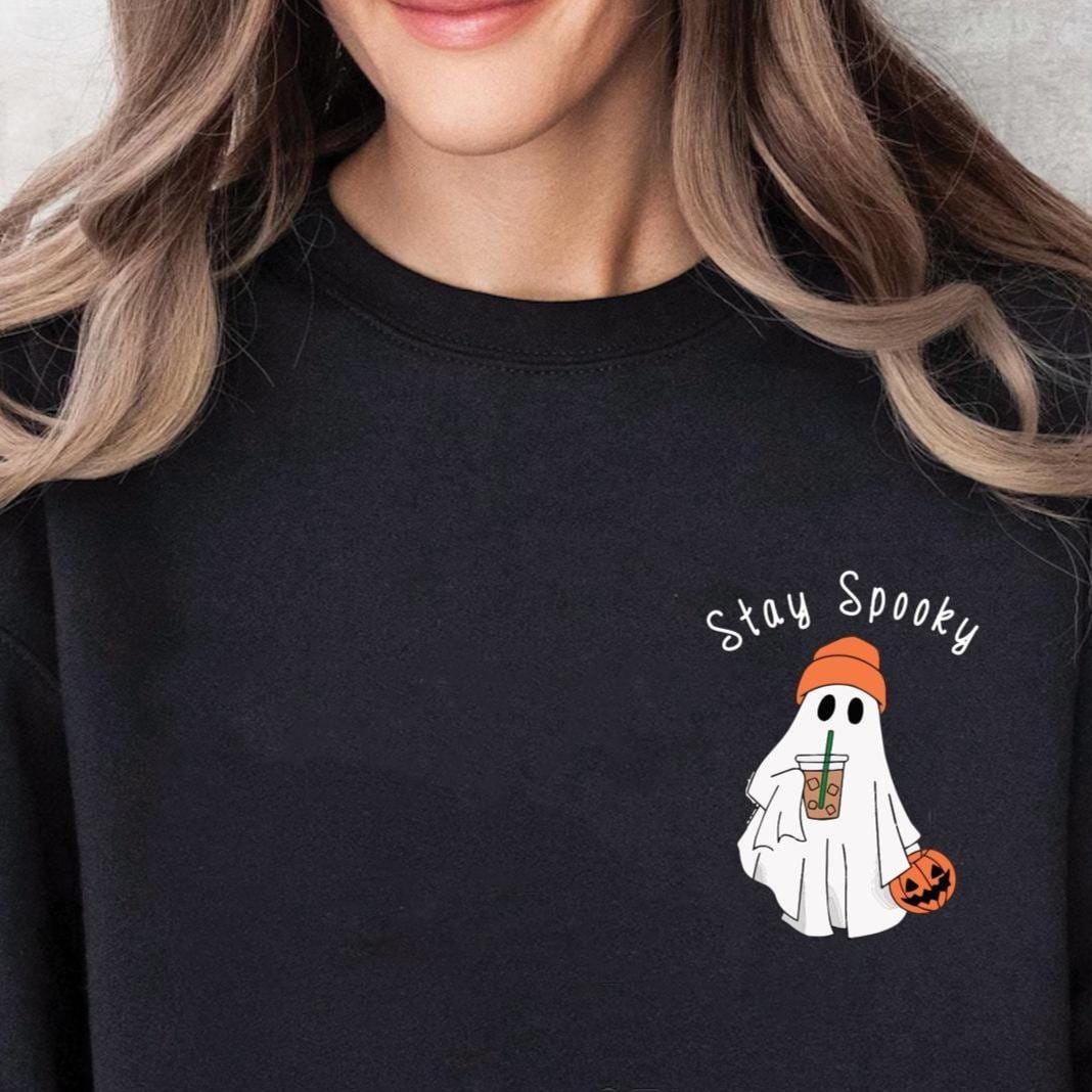 Halloween Stay Spooky Sweater, Stay Spooky Sweater, Retro Halloween Jumper, Ghost Top, Cute Ghost Sweater, Retro Sweater, Coffee Jumper
