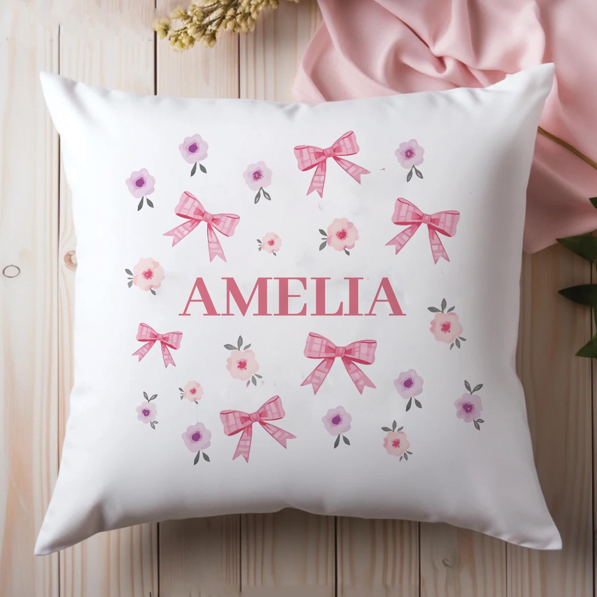 Personalised Bow Cushion, Pretty Bow Bedroom Accessory, Pink Bow Gift, Bow Decor, Pink Bows Cushion, Girls Decoration, Bedroom