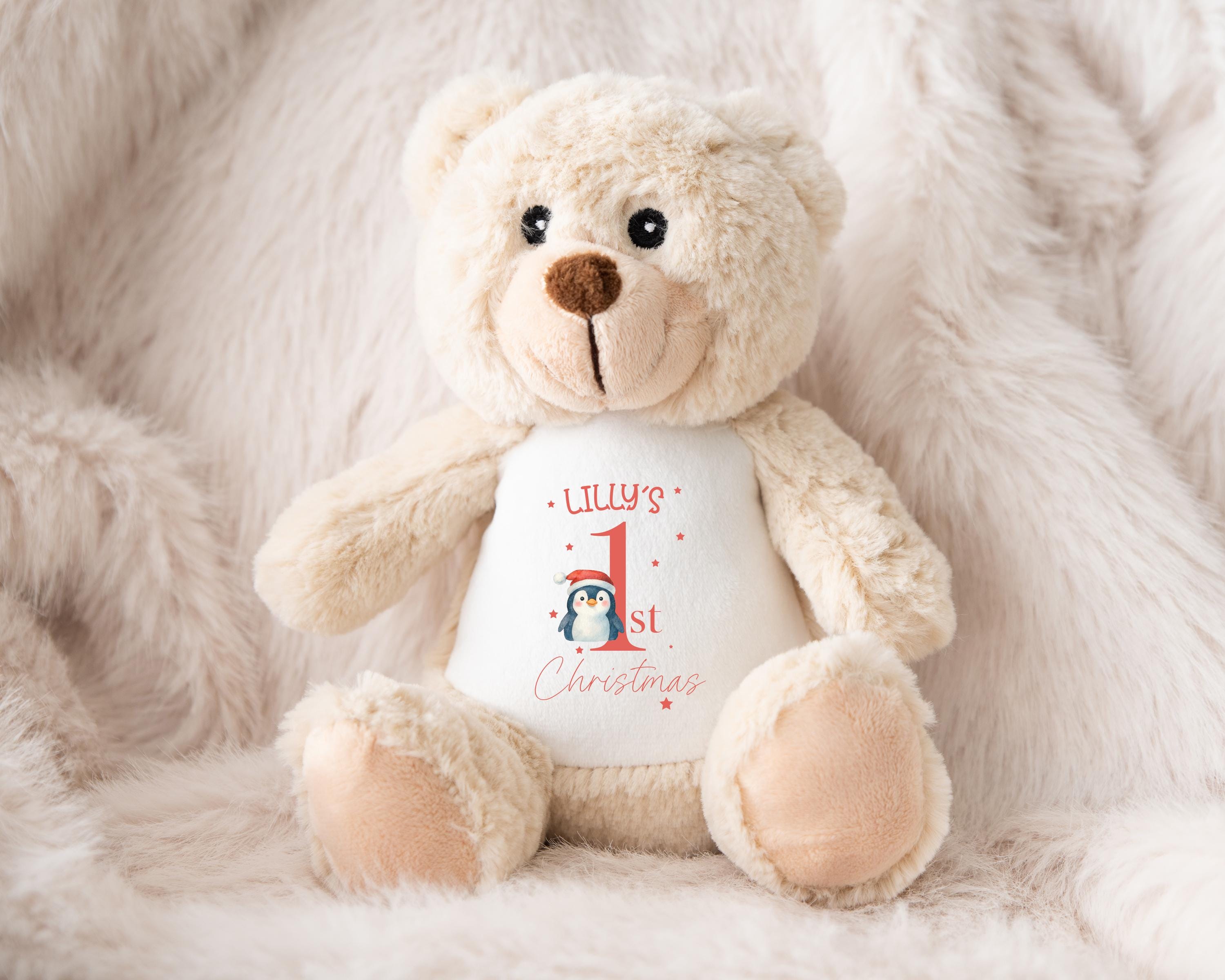 Personalised First Christmas Teddy, Baby 1st Christmas Gift, Teddy Soft Toy, Christmas Soft Toy, Custom Cuddly Toy, Baby Stocking Fillers