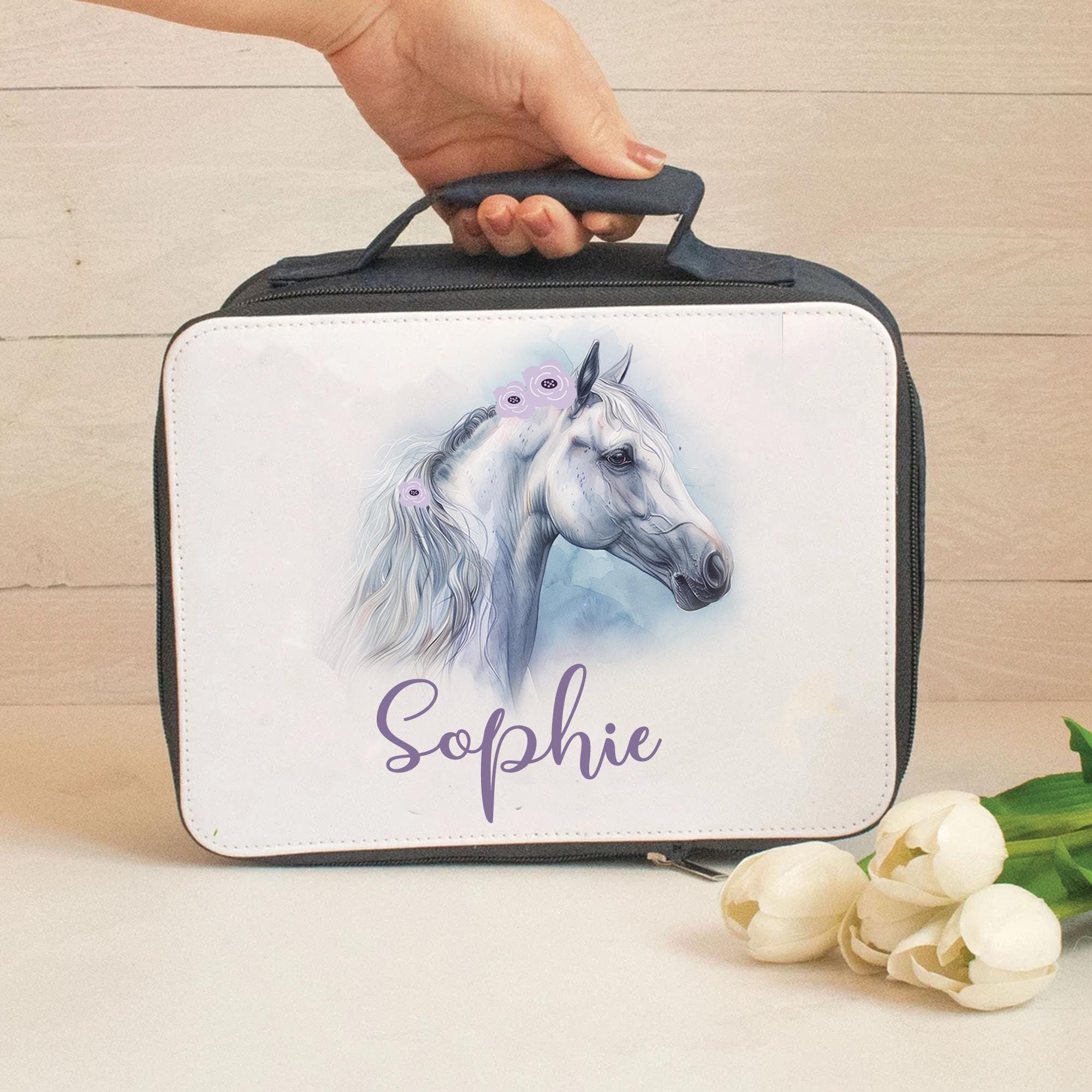 Personalised Horse Lunch Bag, Horse School Lunch Bag, Kids Animal Cooler Bag, Girls School Lunch Bag Pretty Horse Lunch Bag, Back To School
