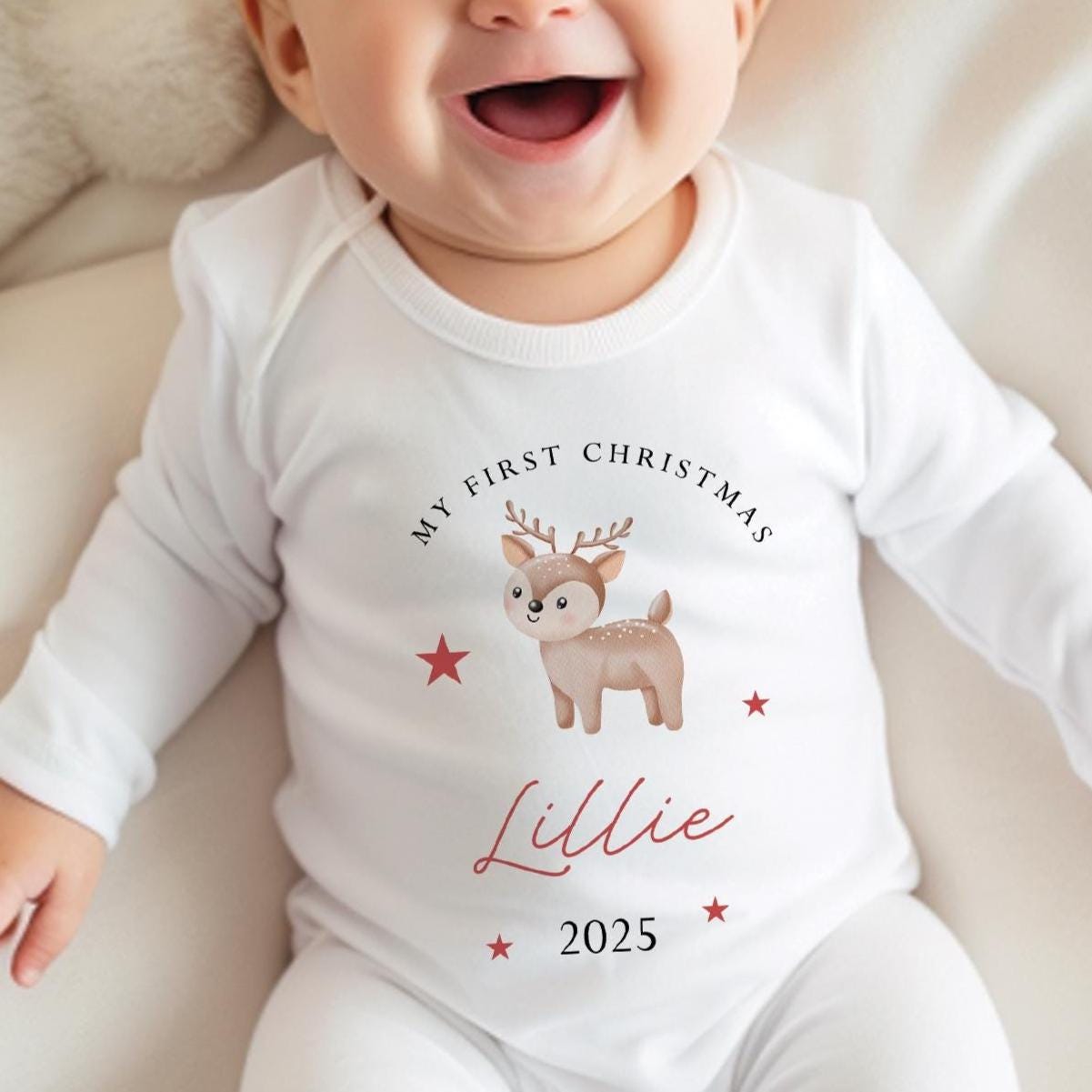 Personalised First Christmas Bodysuit, 1st Christmas Baby Vest, First Xmas Baby Grow Red, Sleepsuit, Xmas Clothing, 1st Christmas Outfit,