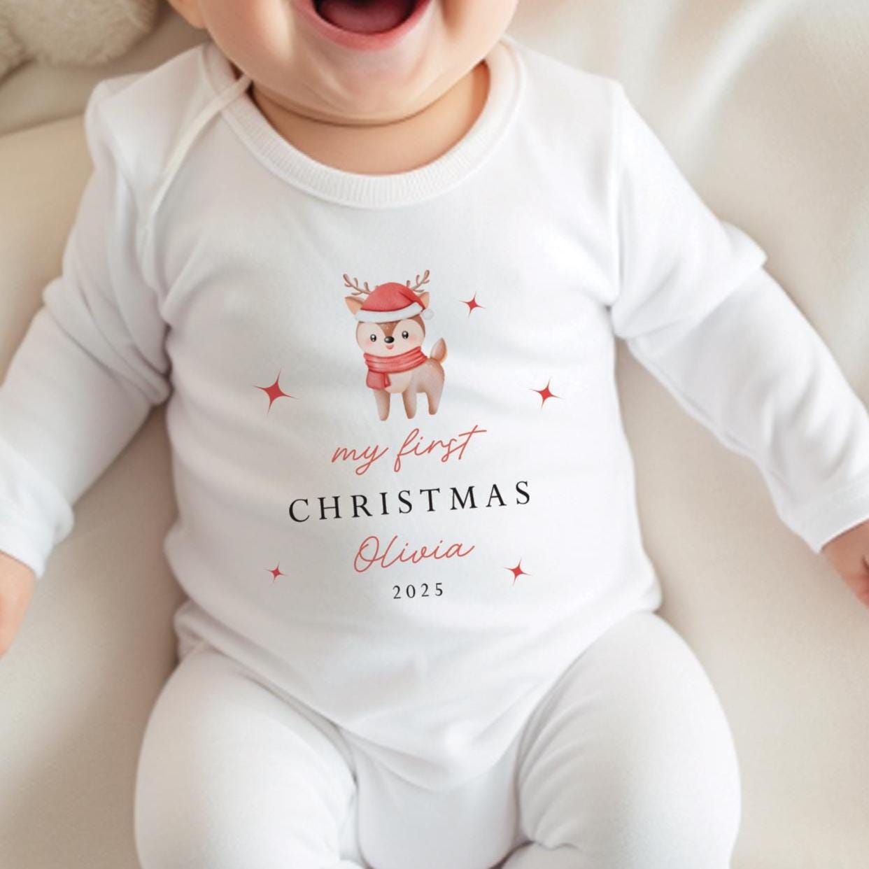 Personalised First Christmas Bodysuit, 1st Christmas Baby Vest, First Xmas Baby Grow Red, Sleepsuit, Xmas Clothing, 1st Christmas Outfit,