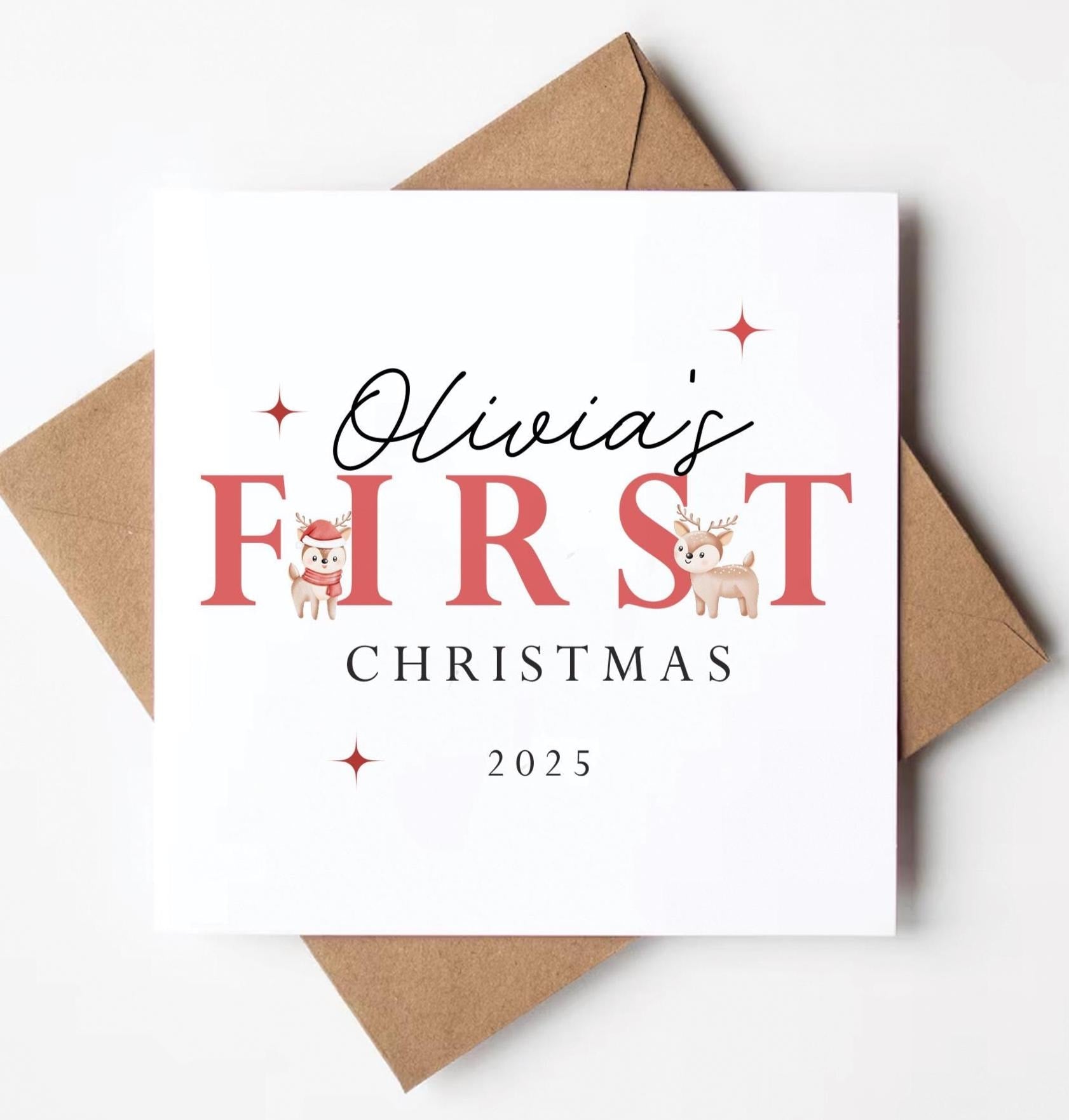 Personalised Baby's First Christmas Card with Kraft Envelope