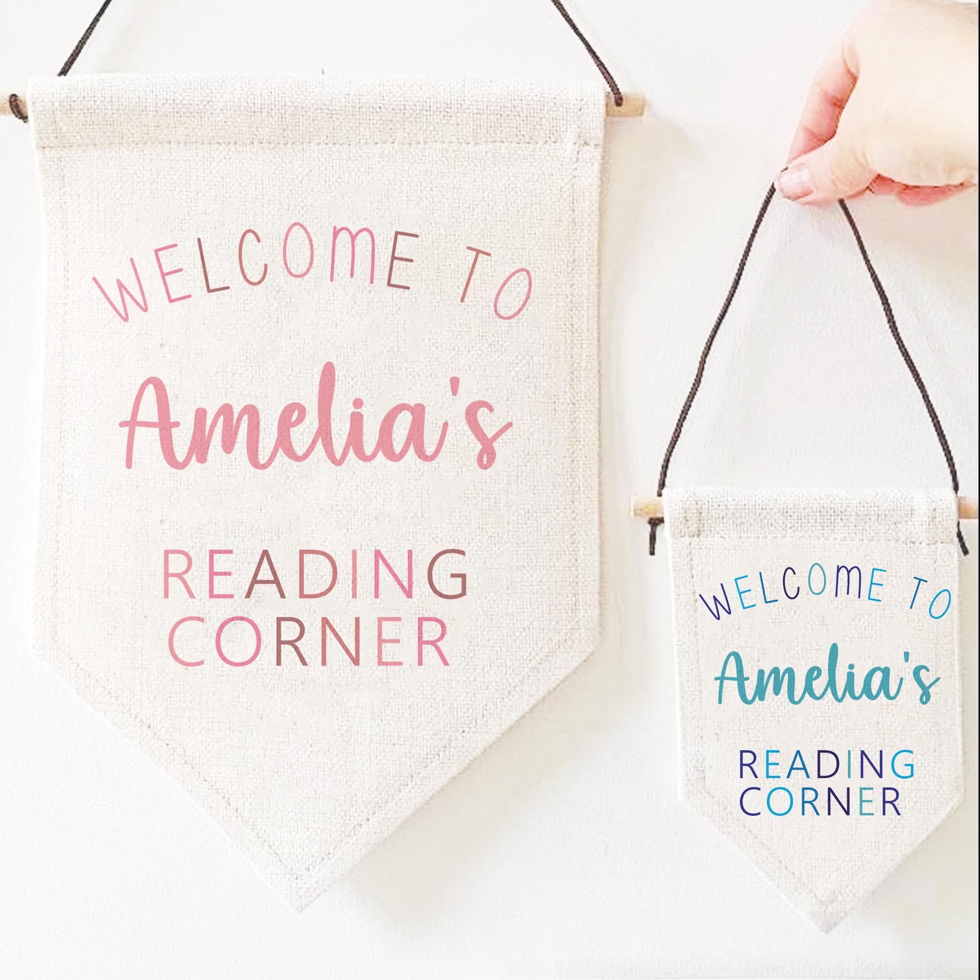 Personalised Reading Flag, Kids Reading Corner Flag, Child Room Wall Art , Personalised Pennant Flag, Children's Bedroom Decor, Wall Hanging