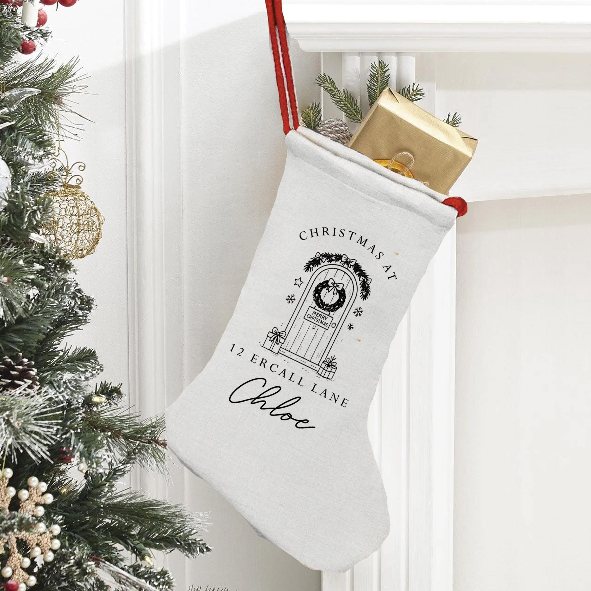 Personalised Christmas Stocking, Family Xmas Stocking, New Home Name Christmas Stocking, Christmas At Name Stocking, First Home, Xmas Decor