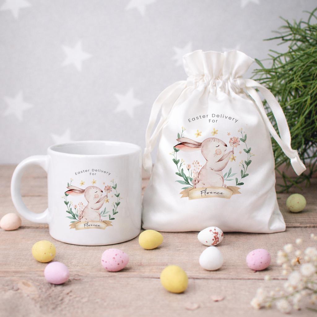 Personalised Easter Bunny Mug, Personalised Easter Bunny Bag, Easter Gift for Kids, Custom Easter Mug,