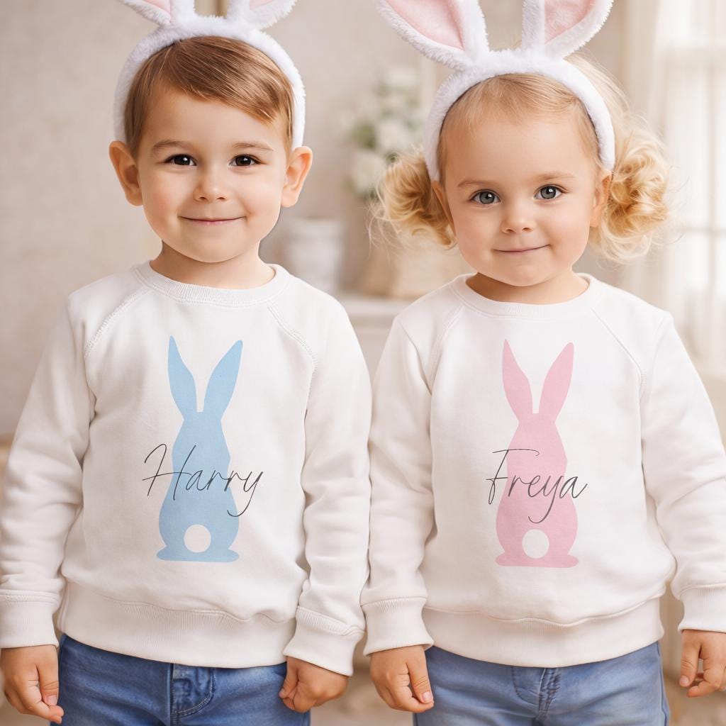 Personalised Kids Easter Sweatshirt, Children's Easter Day Outfit, Easter T-Shirt, Egg Hunt Top, Easter tshirts kids, Easter Bunny