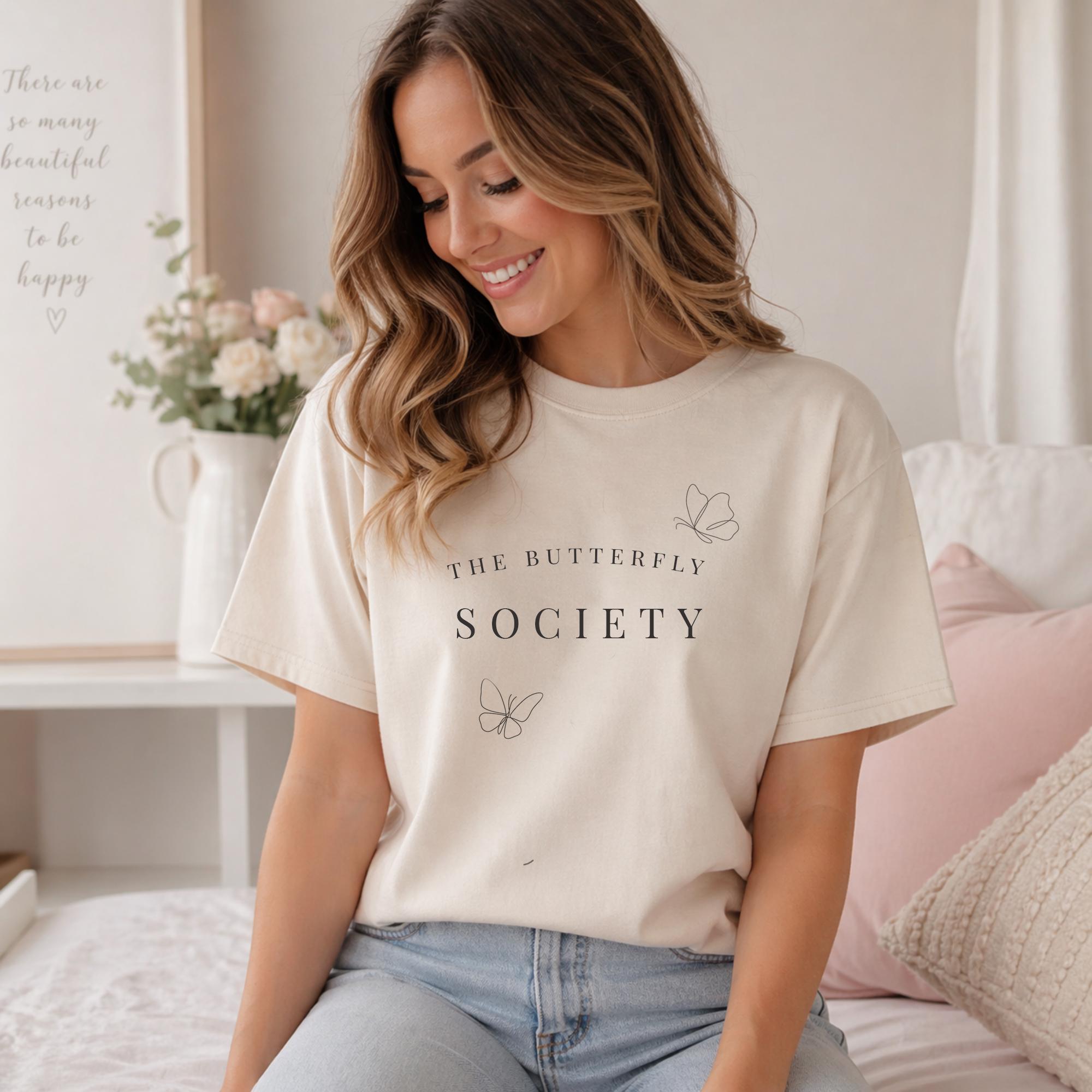Personalised Butterfly Society T Shirt | Butterfly Graphic Tee | Feminine T Shirt | Cottagecore Top | Gift For Her | Nature Lover Shirt