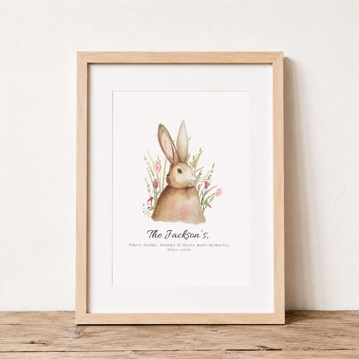 Personalised Hare Floral Farm Print | Family Name Sign | Watercolour Rabbit Wall Art | Country Cottage Decor | Farmhouse Print | Custom
