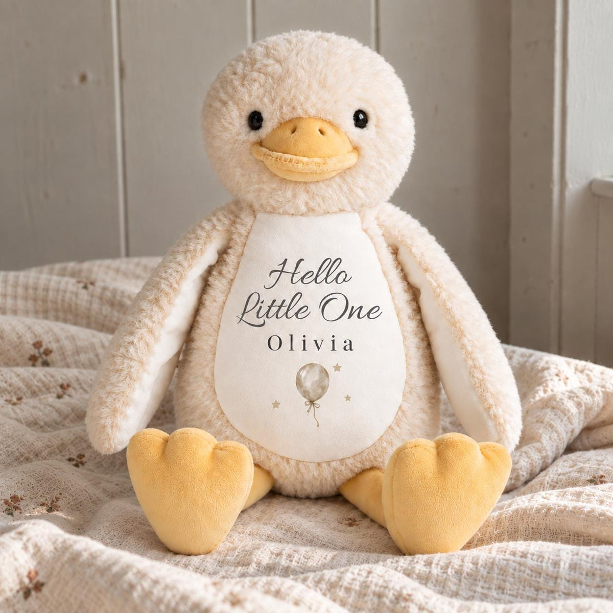 Personalised Baby Duck Teddy, New Baby Gift with Name, Newborn Baby Keepsake, Baby Shower Gift, Baby Girl or Boy Gift