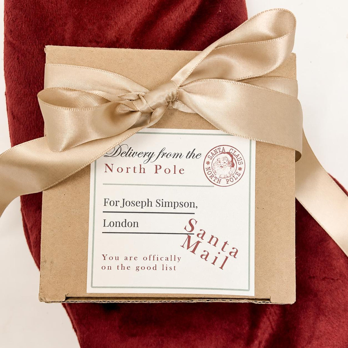 Personalised Santa Mail Stickers, Pack of 6 Christmas Parcel Labels, North Pole Gift Stickers, Custom Name and Address