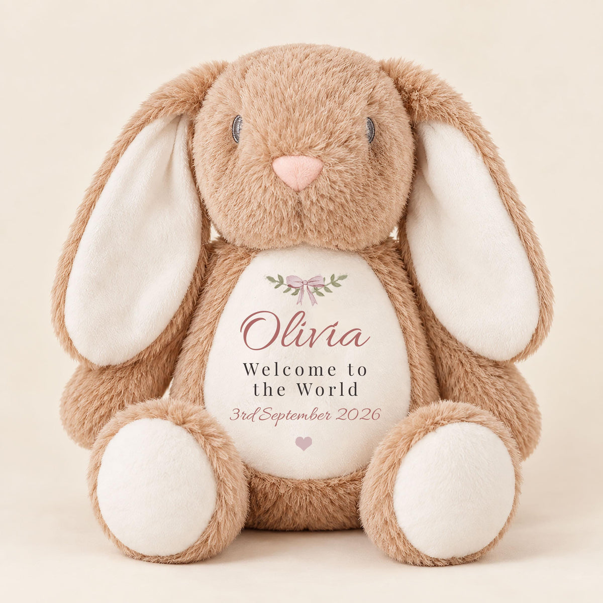 Personalised Baby Bunny Teddy, New Baby Gift with Name & Birth Date, Newborn Keepsake, Baby Girl Gift, Personalised Rabbit Soft Toy