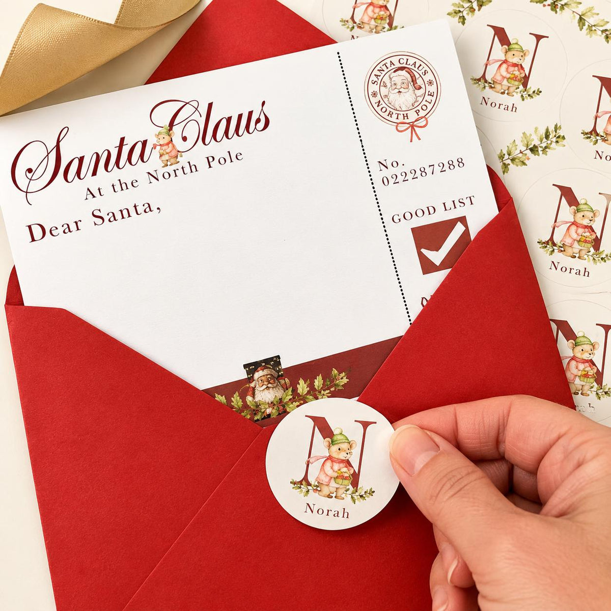 Personalised Letter to Santa Set, Christmas Wish List, Envelope, Name Stickers & Santa Postcard