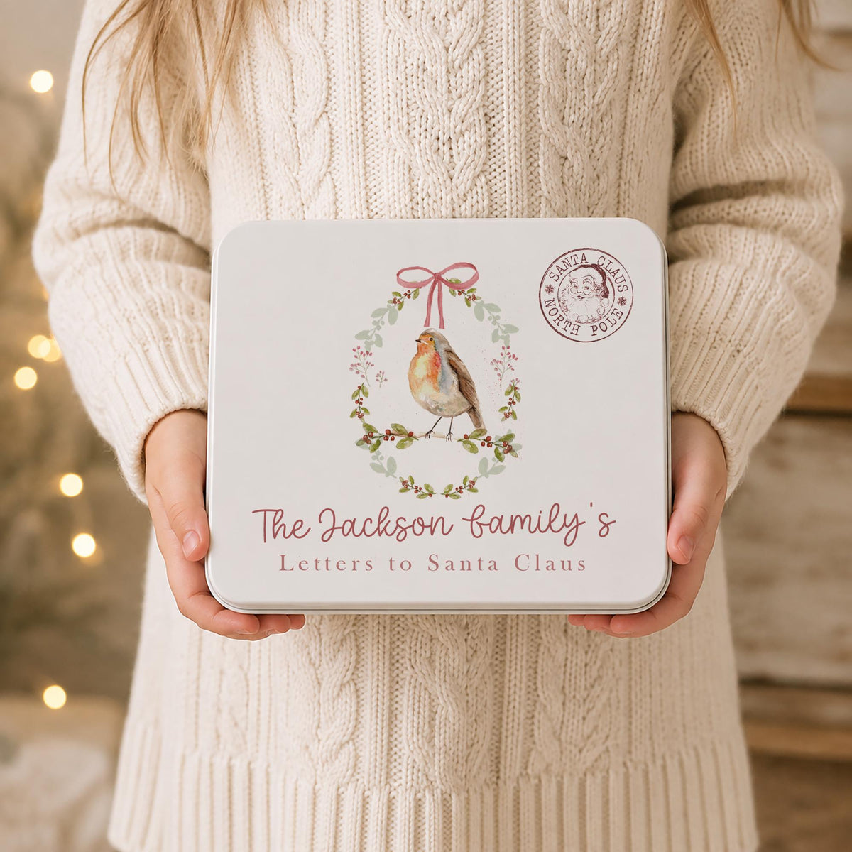 Personalised Letters to Santa Tin, Christmas Keepsake Box, Optional Santa Letter Writing Set, Family Christmas Memory Tin