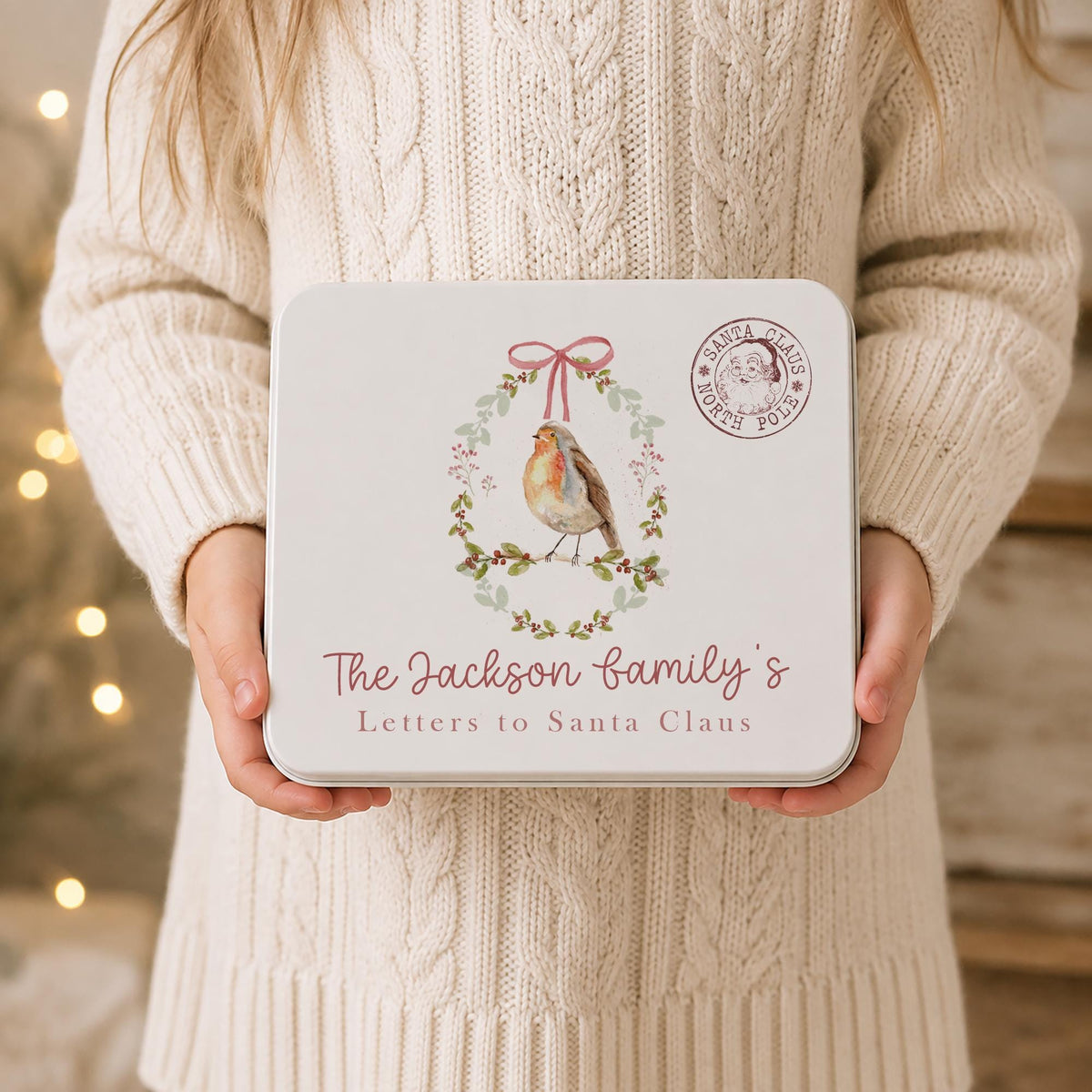 Personalised Letters to Santa Tin, Christmas Keepsake Box, Optional Santa Letter Writing Set, Family Christmas Memory Tin