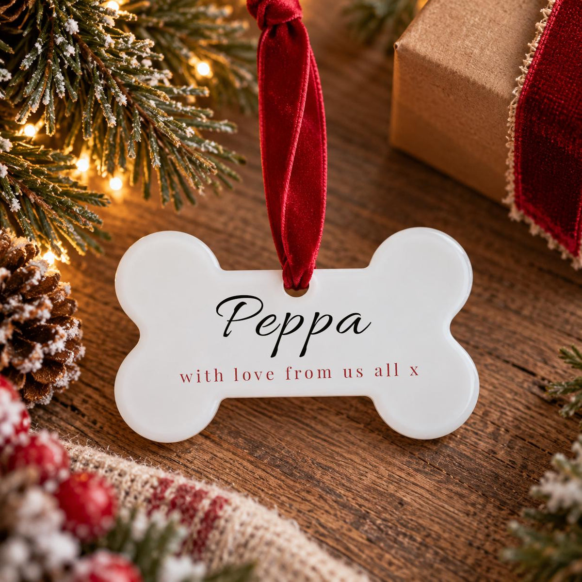 Personalised Dog Christmas Bauble, Acrylic Bone Tree Decoration, Pet Name Christmas Ornament, Dog Lover Gift, Puppy Keepsake