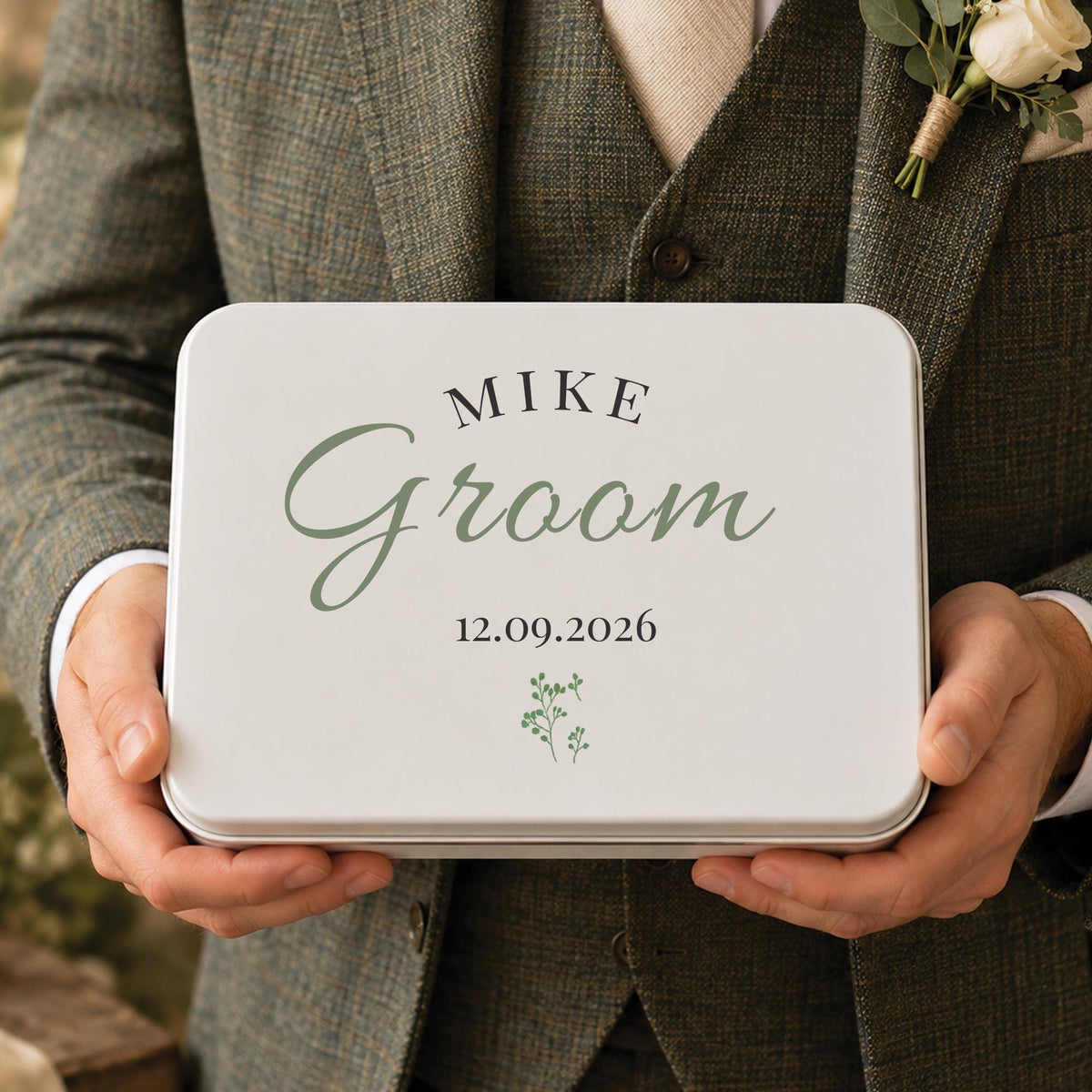 Personalised Groom Gift Tin, Wedding Keepsake Box for Groom, Custom Wedding Memory Tin, Groom Wedding Day Gift