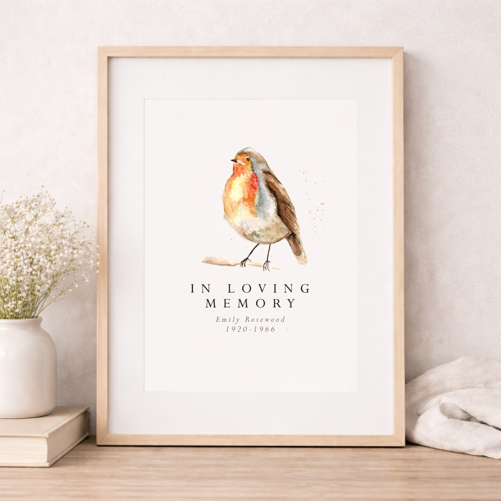 Personalised Robin Memory Hedgerow Print
