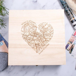 Keepsake Box | Wooden Engraved | Couples Location Map - Amy Lucy