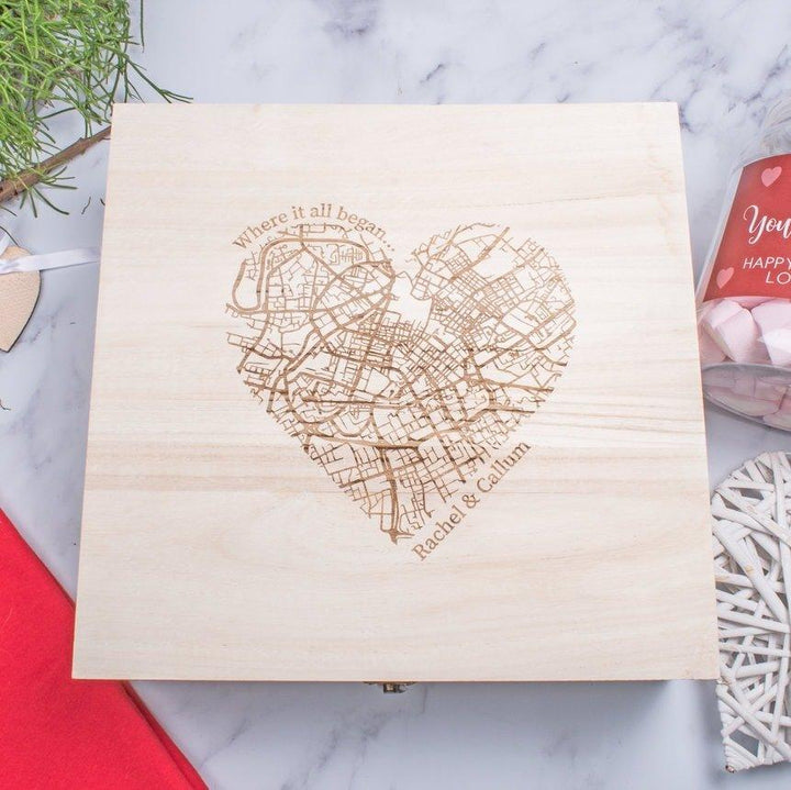 Keepsake Box | Wooden Engraved | Couples Location Map - Amy Lucy