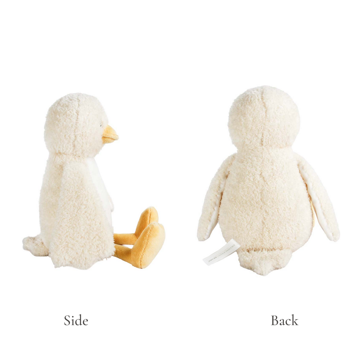 Side and back views of the yellow personalised duck plush toy