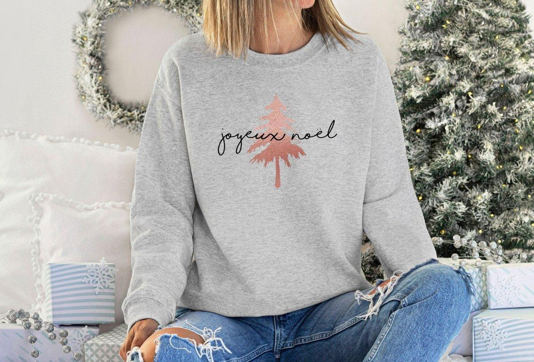 Merry Christmas Sweatshirt, Rose Gold Joyeux Noel Christmas Jumper, Grey Sweater, Christmas Sweater, Ladies Jumper, Christmas Ladies Jumper, - Amy Lucy