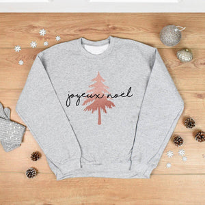 Merry Christmas Sweatshirt, Rose Gold Joyeux Noel Christmas Jumper, Grey Sweater, Christmas Sweater, Ladies Jumper, Christmas Ladies Jumper, - Amy Lucy