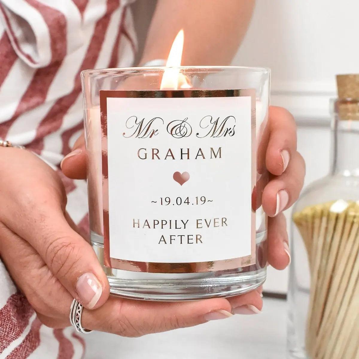 Mr and Mrs Personalised Rose Gold Candle, Wedding Gift Candle, Mr and Mrs Gifts, Small Wedding Gift, Rose Gold Wedding Gift, Couple Gifts, - Amy Lucy