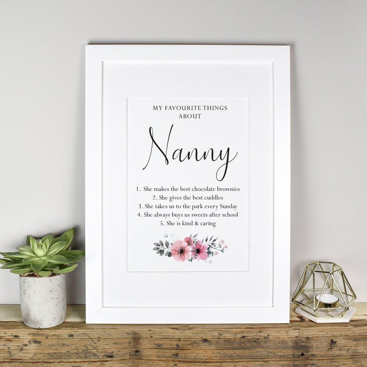 My Favourite Things About Nanny Print, Personalised Mothers Day Print, Mothers Day Gift, Nanny Gift, Mum Print, Reasons I Love You, Nan Gift - Amy Lucy