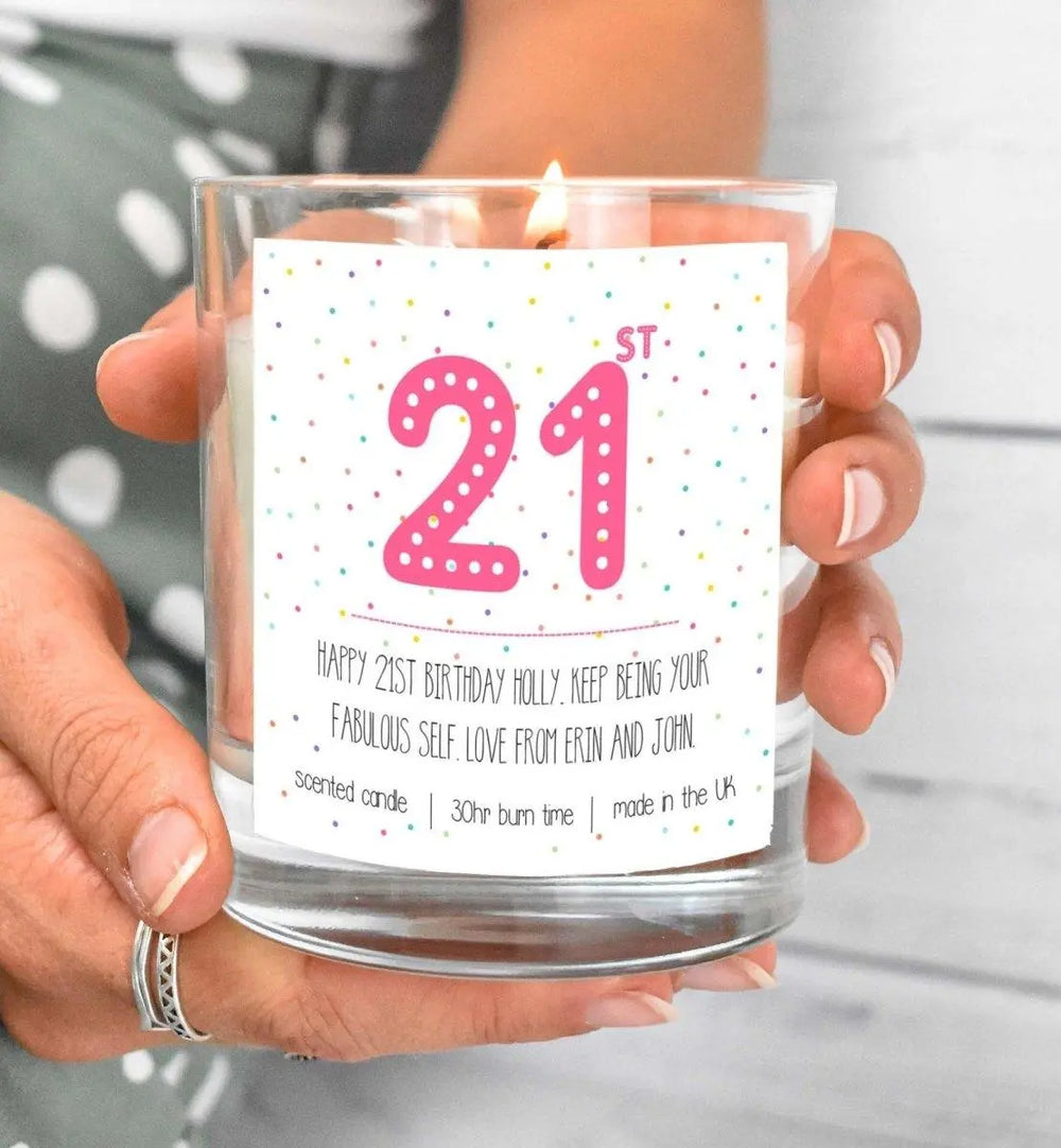 Personalised 18th Birthday Candle, Personalized Birthday Candle Gift, 21st Birthday Gift, Milestone Birthday Present, For Her, Any Age Gift - Amy Lucy