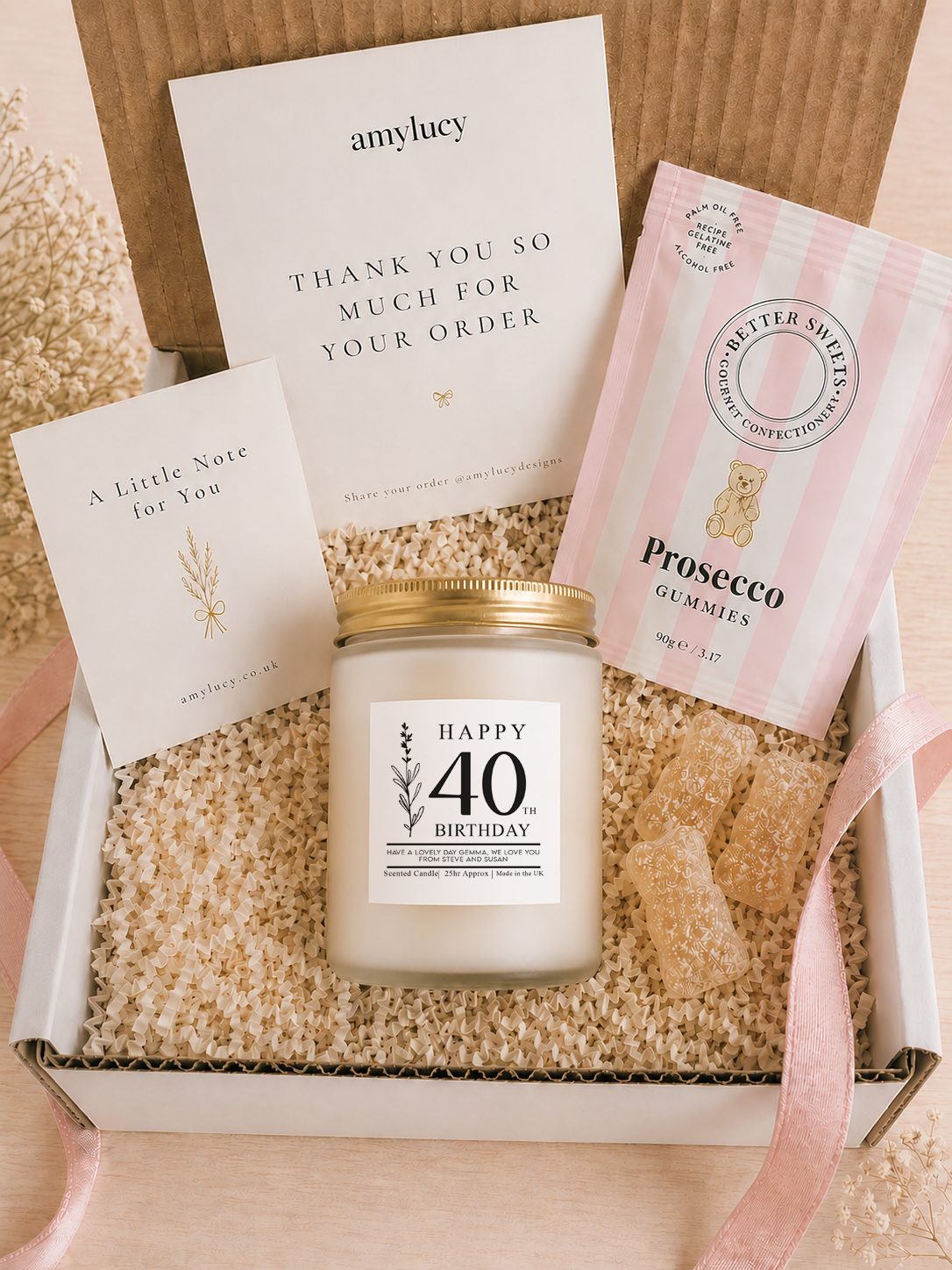 Personalised 40th Birthday Candle Gift styled as a thoughtful gift