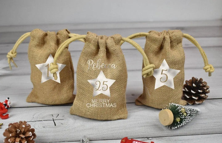 Personalised Advent Calendar Sacks, Advent Calendar Sacks, Personalised Advent Calendar Bags, Calendar Bag For Kids, Adults, Jute Bags, - Amy Lucy