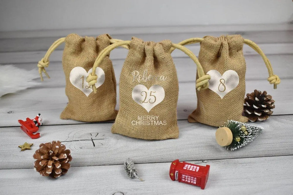 Personalised Advent Calendar Sacks, Advent Calendar Sacks, Personalised Advent Calendar Bags, Calendar Bag For Kids, Adults, Jute Bags, - Amy Lucy