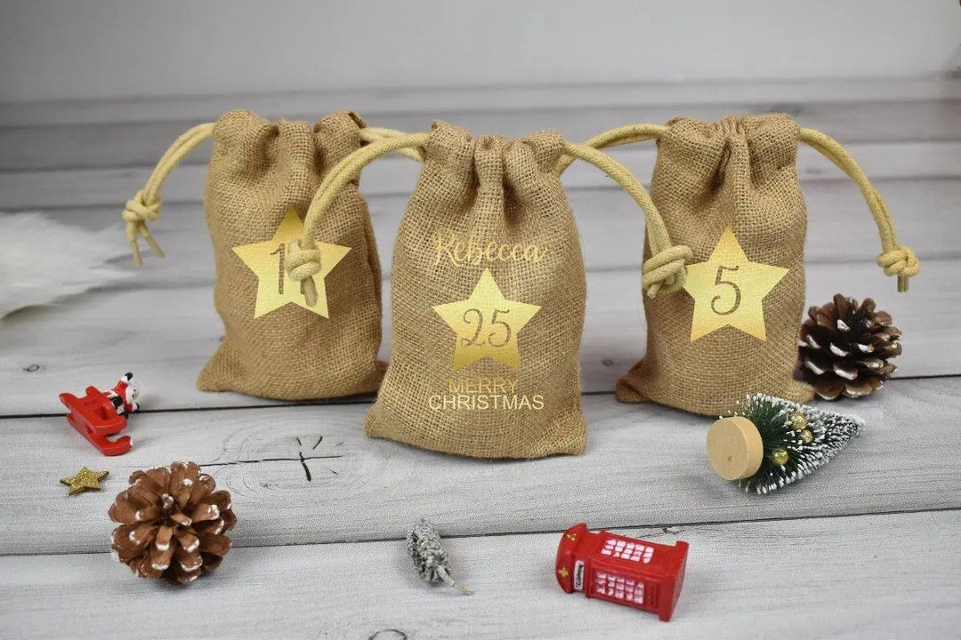 Personalised Advent Calendar Sacks, Advent Calendar Sacks, Personalised Advent Calendar Bags, Calendar Bag For Kids, Adults, Jute Bags, - Amy Lucy