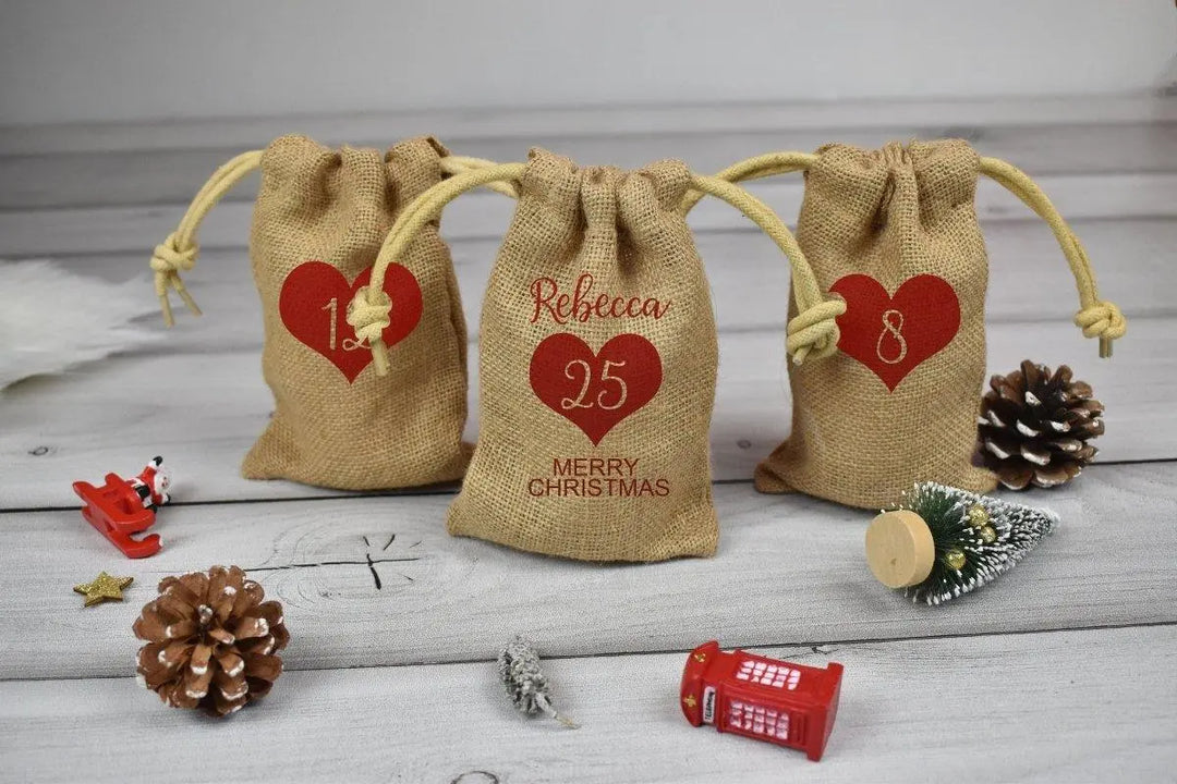 Personalised Advent Calendar Sacks, Advent Calendar Sacks, Personalised Advent Calendar Bags, Calendar Bag For Kids, Adults, Jute Bags, - Amy Lucy