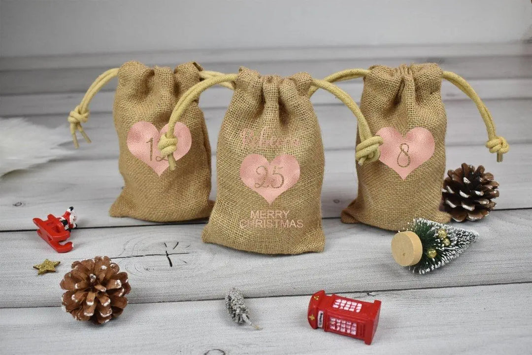 Personalised Advent Calendar Sacks, Advent Calendar Sacks, Personalised Advent Calendar Bags, Calendar Bag For Kids, Adults, Jute Bags, - Amy Lucy