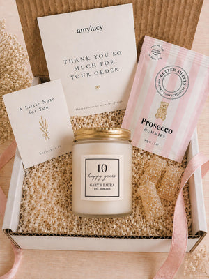 Personalised Anniversary Candle Gift with gift presentation details