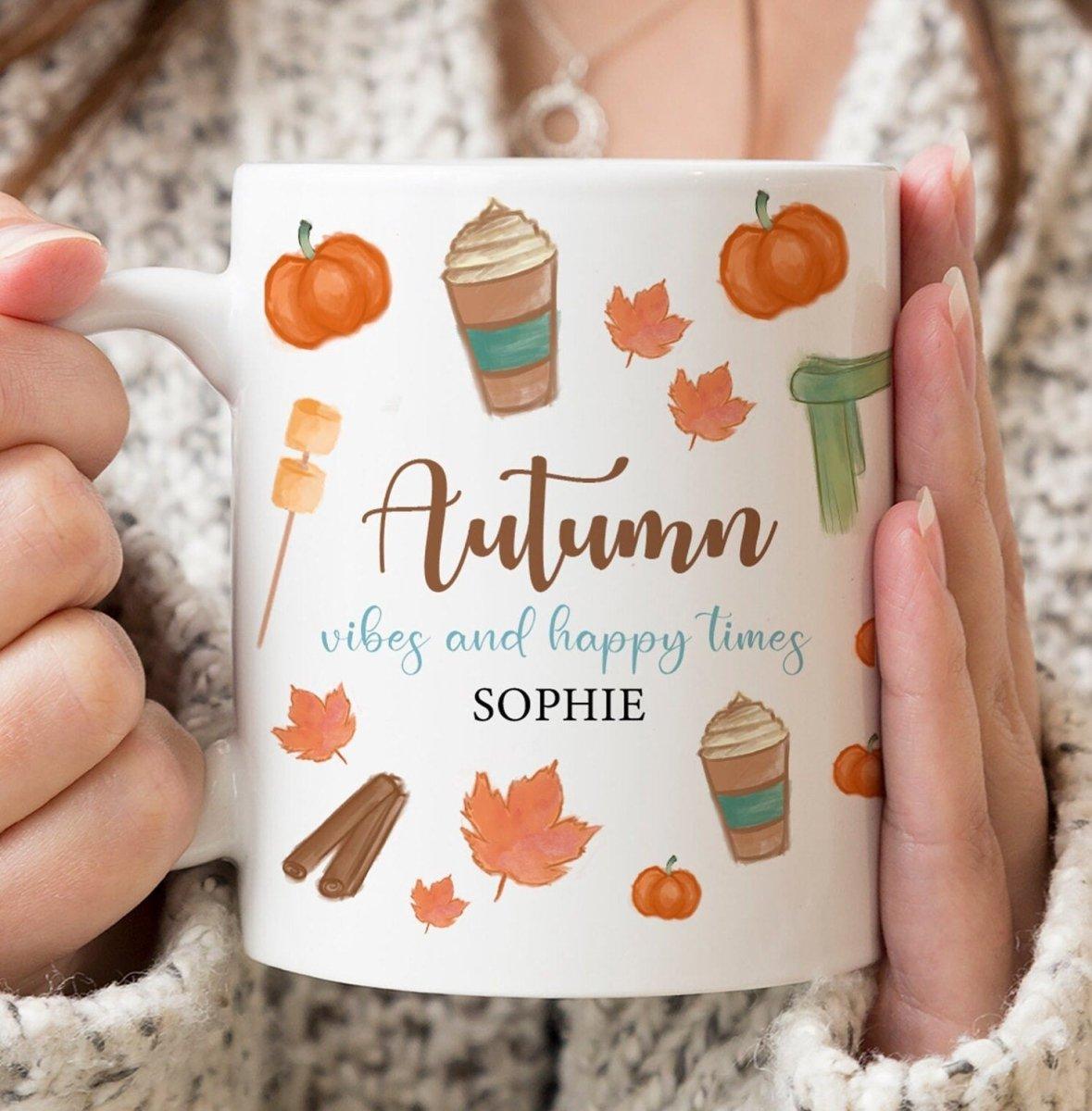 Personalised Autumn Vibes Mug, Autumn Mug, Pumpkin Mugs, Fall Mug, Fall Decoration, Autumn Decorations, Autumn Vibes Decoration, Mugs - Amy Lucy